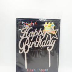 Happy Birthday Cake Topper - Silver
